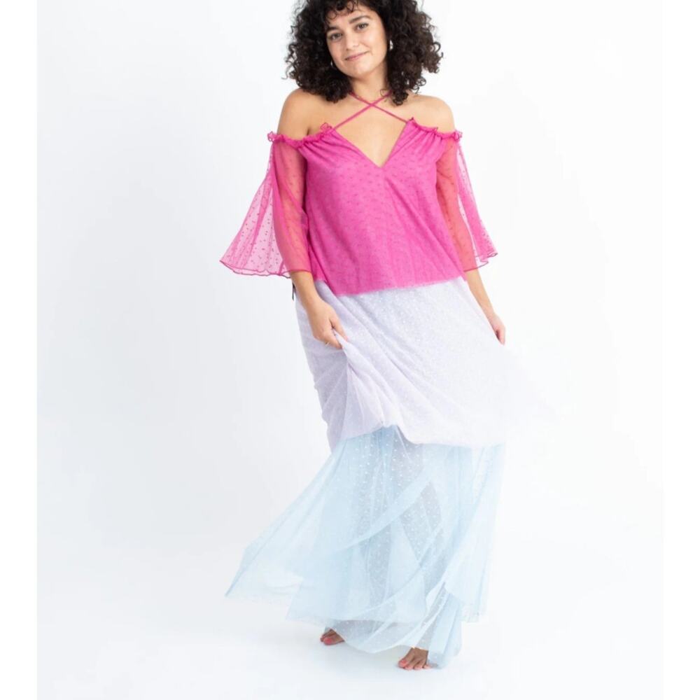 House of Harlow 1960 Revolve Frida Tiered Rainbow Swiss Dot Maxi Dress Small NWT